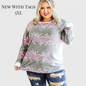 NWT Glitzy Girlz Living in a Lonely World Pink Snake Crewneck Top 5X